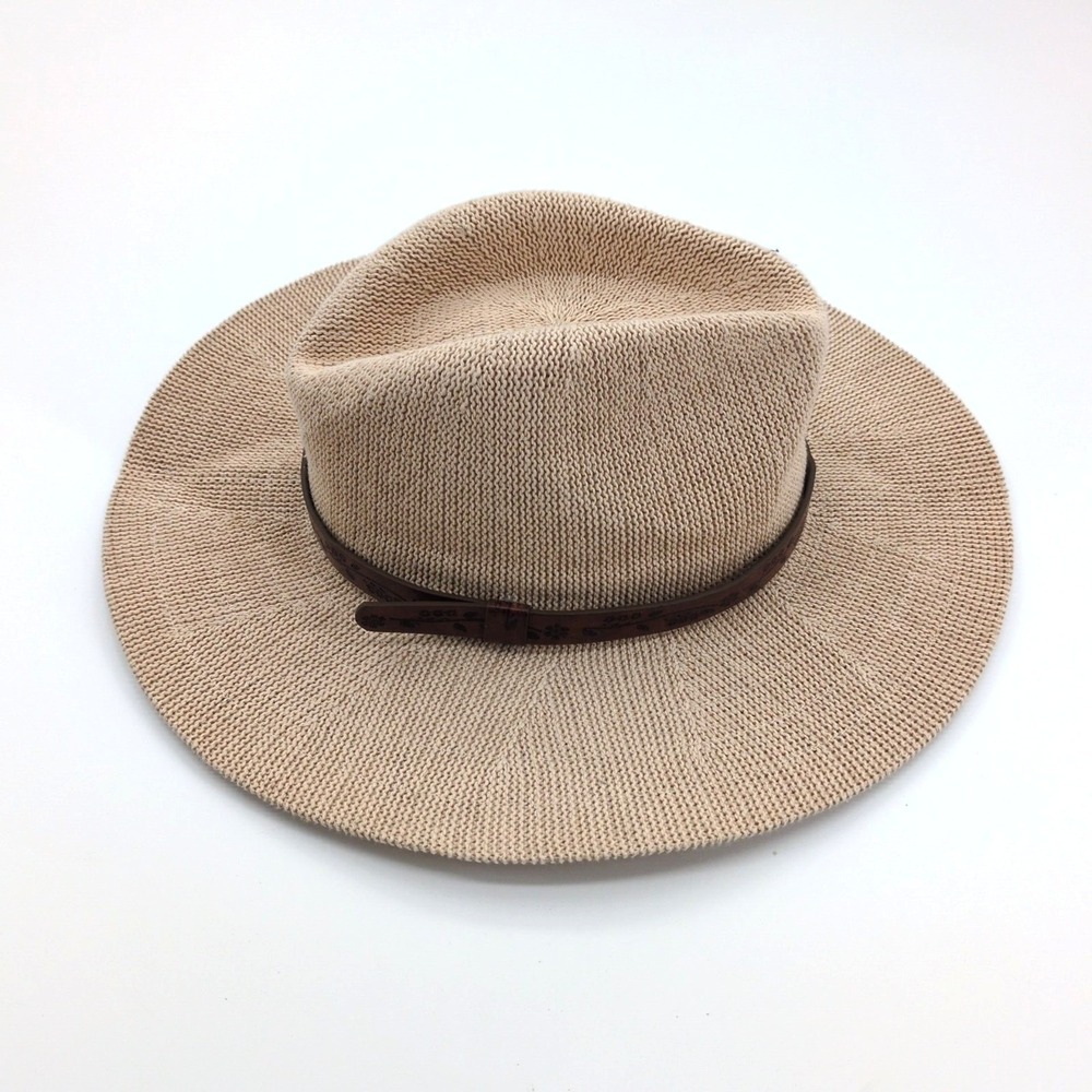 Brixton Mitch Packable Sun Hat‎ Tan Knit Mesh Straw Fedora Leather Band XS S